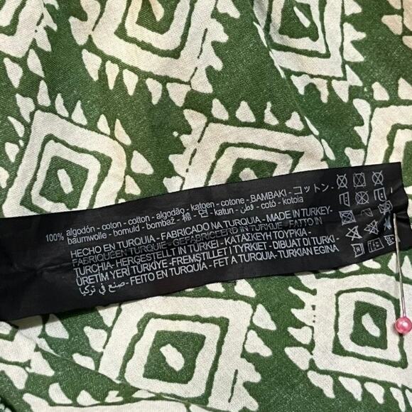 Zara Oversized Cadie Geometric Print Tiered Pleated Mini Dress Tie XS Green - Picture 10 of 15